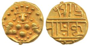Nayakas of Chitradurga, Gold Durgi Pagoda, 3.30g, obv. Krishna as Bal Gopal, rev. Nagari l