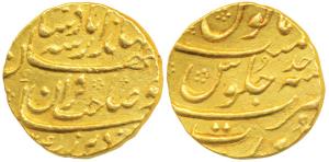 Jahandar Shah, Gold Mohur, 11.05g, Surat Mint, sahib-i-qiran type, AH (11)24/Ahd (KM 369.4
