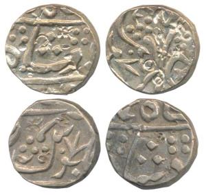 Jafarabad urf Chandor Mint, Silver Rupee (2), in the name of Shah Alam II, usual floral sp