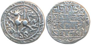 Udaya Manikya (SE 1489-1495; 1567-1573 AD), Silver Tanka, 10.47g, Saka 1489, citing Queen 