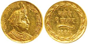 Pratap Singh (VS 1995-2008; 1938-1951 AD), Gold Mohur, 6.09g, obv. portrait of the Maharaj