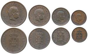 Carlos I, set of 4, Copper ½ Tanga, ¼, 1/8 & 1/12, all 1901 except the second 1903 (KM 16,