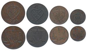 Proof Set of 4, Copper 2, 1-½, 1 and ½ Pice, 1791, obv. bale mark with date below, rev. Sc