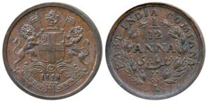 Copper 1/12 Anna, 1848, Calcutta Mint, (Prid 163). Uncirculated.