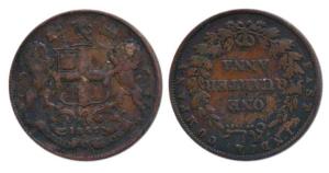 Copper ¼ Anna, 1857, Birmingham Mint, Wreath tips single leaves, R. Heaton and Sons (Prid 