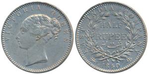 Victoria Queen, Silver ½ Rupee, 1840, continuous legend, Calcutta Mint, English Head, 19 B