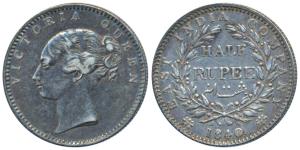 Victoria Queen, Silver ½ Rupee, 1840, continuous legend, Calcutta Mint, English Head, 19 B