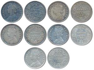 Victoria Empress, Silver ¼ Rupee (5), 1862 Calcutta Mint, A / I, No mint mark (Prid 376); 