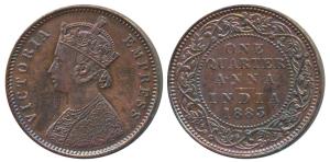 Victoria Empress, Copper ¼ Anna, 1883, Bombay Mint (Prid 639). About Extremely Fine.