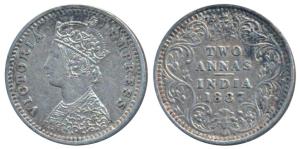 Victoria Empress, Silver 2 Annas, 1897, Bombay Mint, B / II / B incuse, ‘C’ of Victoria ap