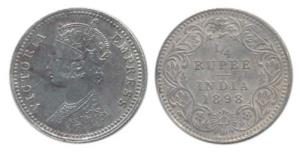 Victoria Empress, Silver ¼ Rupee, 1898, Calcutta Mint, C / II / C incuse (Prid 402). Very 