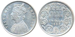 Victoria Empress, Silver ½ Rupee, 1888, Calcutta Mint, A / I / C incuse (Prid 271). Very F
