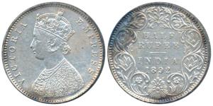Victoria Empress, Silver ½ Rupee, 1892, Bombay Mint, A / I / B incuse (Prid 302). Very Fin