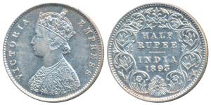 Victoria Empress, Silver ½ Rupee, 1893, Calcutta Mint, A / I / C incuse (Prid 277). Very F