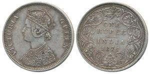 Victoria Queen, Silver Rupee, 1874, Bombay Mint, C1 / II / No mint mark, (Prid 141). Extre