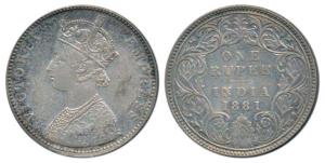 Victoria Empress, Silver Rupee, 1881, Bombay Mint, A3 / I / dot, (Prid 158). Very Fine+, R