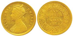 Victoria Empress, Gold Mohur, 1888, V in Jabbot (Prid 22). Superb Mint State, Rare.