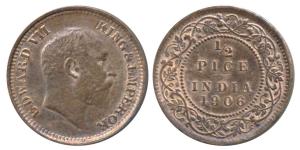 Edward VII, Bronze ½ Pice, 1906, Calcutta Mint (Prid 740). Uncirculated.
