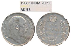 Edward VII, Silver Rupee, 1906, Bombay Mint, B incused, dot, (Prid 202). Graded by NGC AU5