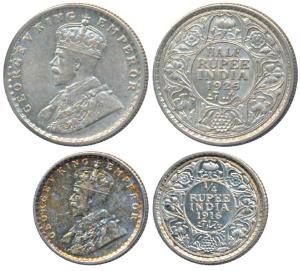 George V, Silver ¼ Rupee, 1916, Calcutta Mint, (Prid 445); Silver ½ Rupee, 1926 Calcutta M