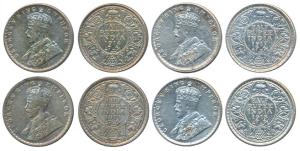 George V, Silver ½ Rupee (4), 1915 Calcutta Mint; 1914, 1917 & 1918 Bombay Mint. Very Fine