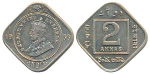 George V, Cupro-Nickel 2 Annas, 1933, Calcutta Mint (Prid 891). Very Fine+.