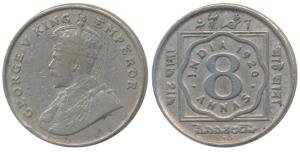 George V, Cupro-Nickel 8 Annas, 1920, Bombay Mint, (Prid 873). Several scratches behind th