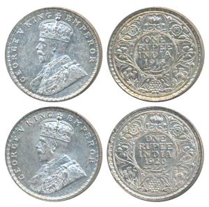 George V, Silver Rupee, Bombay Mint, 1918 & 1920 (Prid 224 & 226). Uncirculated.