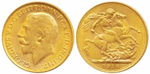 George V, Gold Sovereign, 8g, Bombay Mint, 1918, ‘I’ mint mark for India on rev. (KM 525A)