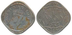 George VI, Cupro-Nickel ½ Anna, 1947, Bombay Mint, Dots within dashes on either side of da