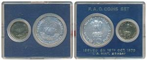 1970 Uncirculated Set, Food For All, set of 2, 20 Paise and Rupees 10. In immaculate condi