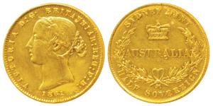 Australia, Victoria, Gold ½ Sovereign, 4g, 1861, Laureate head, Sydney Mint, (KM 3). About