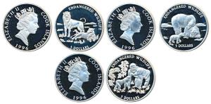 Cook Island, Elizabeth II, Silver $5 (3), 31.5g each (total 94.5g), 1996, Endangered Wildl
