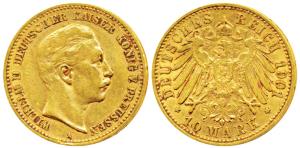 Germany, Prussia, Wihelm I, Gold 10 Mark, 3.95g, Berlin Mint, 1901A, obv. head to right, r