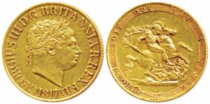 Great Britain, George III, Gold Sovereign, 8g, 1817, St. George slaying a dragon on rev. (