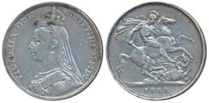 Great Britain, Victoria, Silver Crown, 27.93g, 1889, Jubilee head, rev. St. George slaying