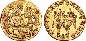 Mid-19th century, Gold Ramatanka, 11.63g, obv. Durbar scene, Ram and Sita with Hanuman at 