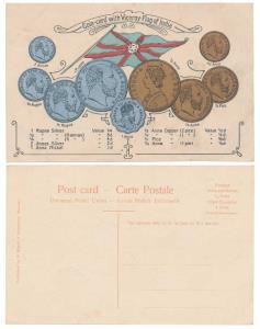 Embossed Postcard with impression of British India (Victoria and Edward Rupee and Anna ser