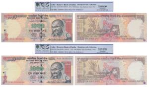 Rupees 1000, 2012 and 2014, signed D. Subbarao and Y. V. Reddy, both have the same fancy n