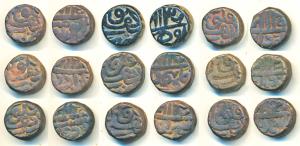 Akbar, Copper Dam (9), Delhi Mint, Ilahi type, Month Khurdad, RY 37; Month Amardad, RY 39;