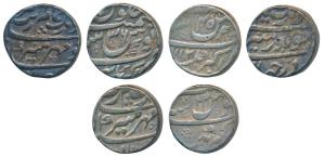 Aurangzeb, Silver Rupee (3), Akbarnagar Mint, two different types, Mihre Munir couplet (2)