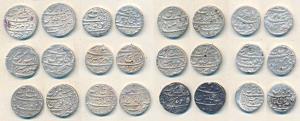 Silver Rupee (12), Aurangzeb, Akbarnagar, RY 38; Burhanpur Mint, AH 1113/45; Surat Mint (3