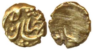 Shah Jahan II (AH 1131; 1719 AD), Gold Fanam, 0.36g, Karpa Mint, complete name of the rule