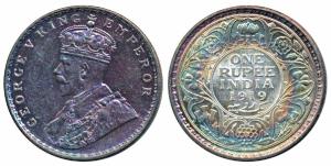 George V, Silver Rupee, 1919, Calcutta Mint (Prid 215). Superb dark Pink toning on obverse