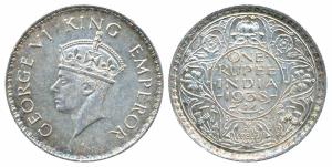 George VI, Silver Rupee, 1938, Bombay Mint, A / I / without dot (Prid 233). About Uncircul