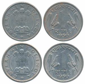 Cupro-Nickel Rupee, 1950, Bombay Mint. Extremely Fine and Uncirculated. (2)