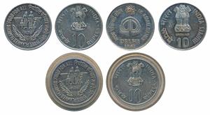 Cupro-Nickel Rupees 10, Planned families Food for All, 1974; Cupro-Nickel Rupees 10, 1982,