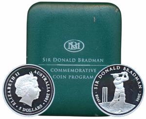 Australia, Sir Donald Bradman, Silver $5, 36.3g, 2001 (KM 761). Proof, within original box