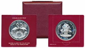 Bahamas, Elizabeth II, Silver 2 Dollars, 29.8g, 1980, rev. the national Bird of the countr