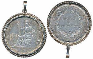 French Indo-China, Silver Piastre, 27g, total weight including the frame 35.7g, 1900, obv.